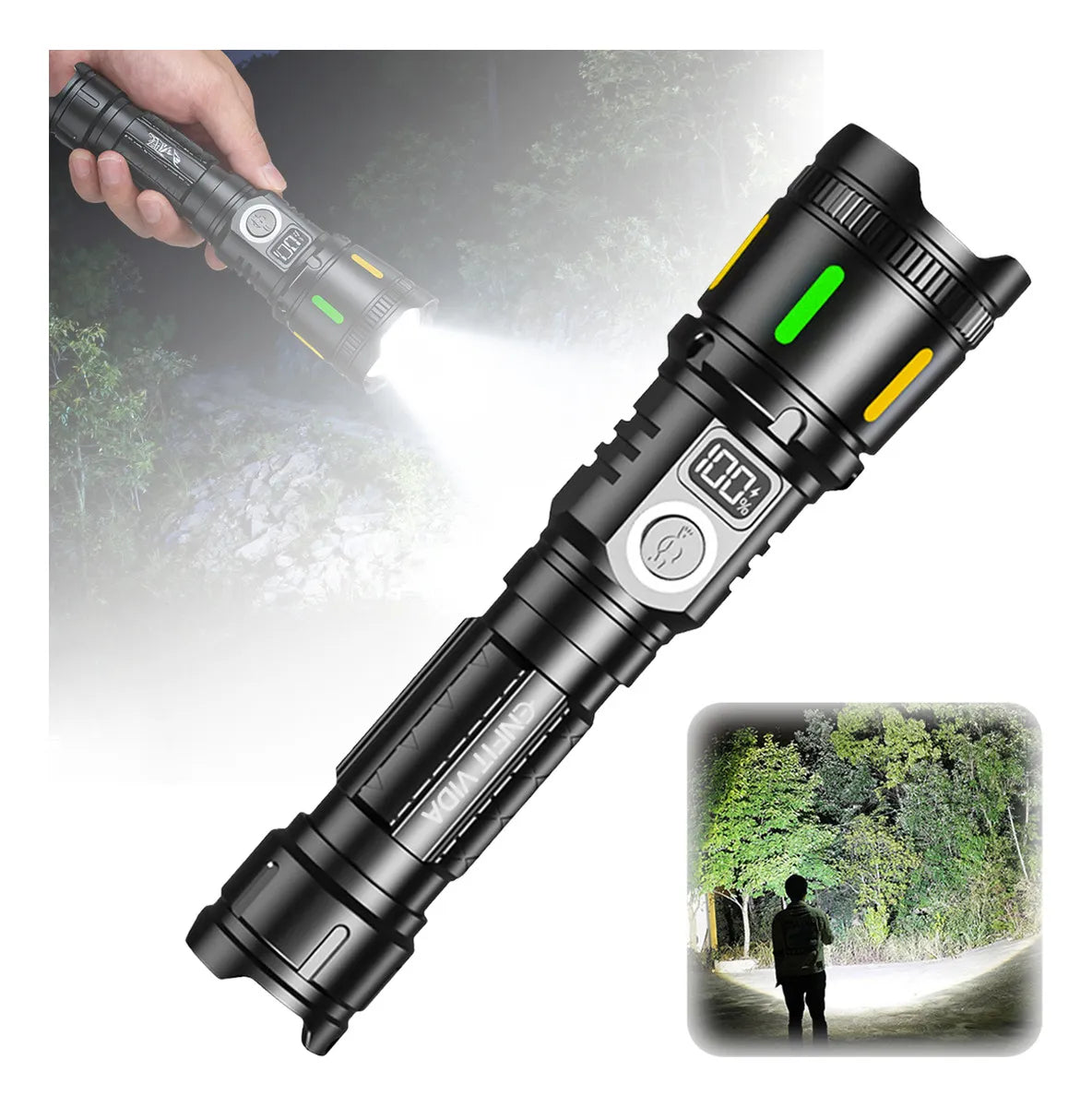 Lanterna Tática LED Zoom Dominium – 3600LM, Alcance Ampliado, Recarga USB e 2 Baterias