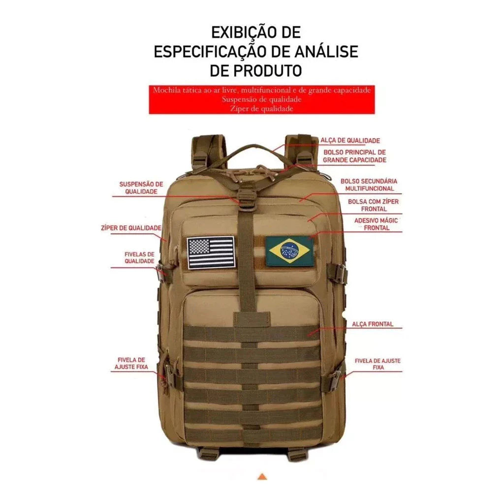 Mochila Tática 50L Dominium – Resistente à Água, Molle e Compartimento para Notebook