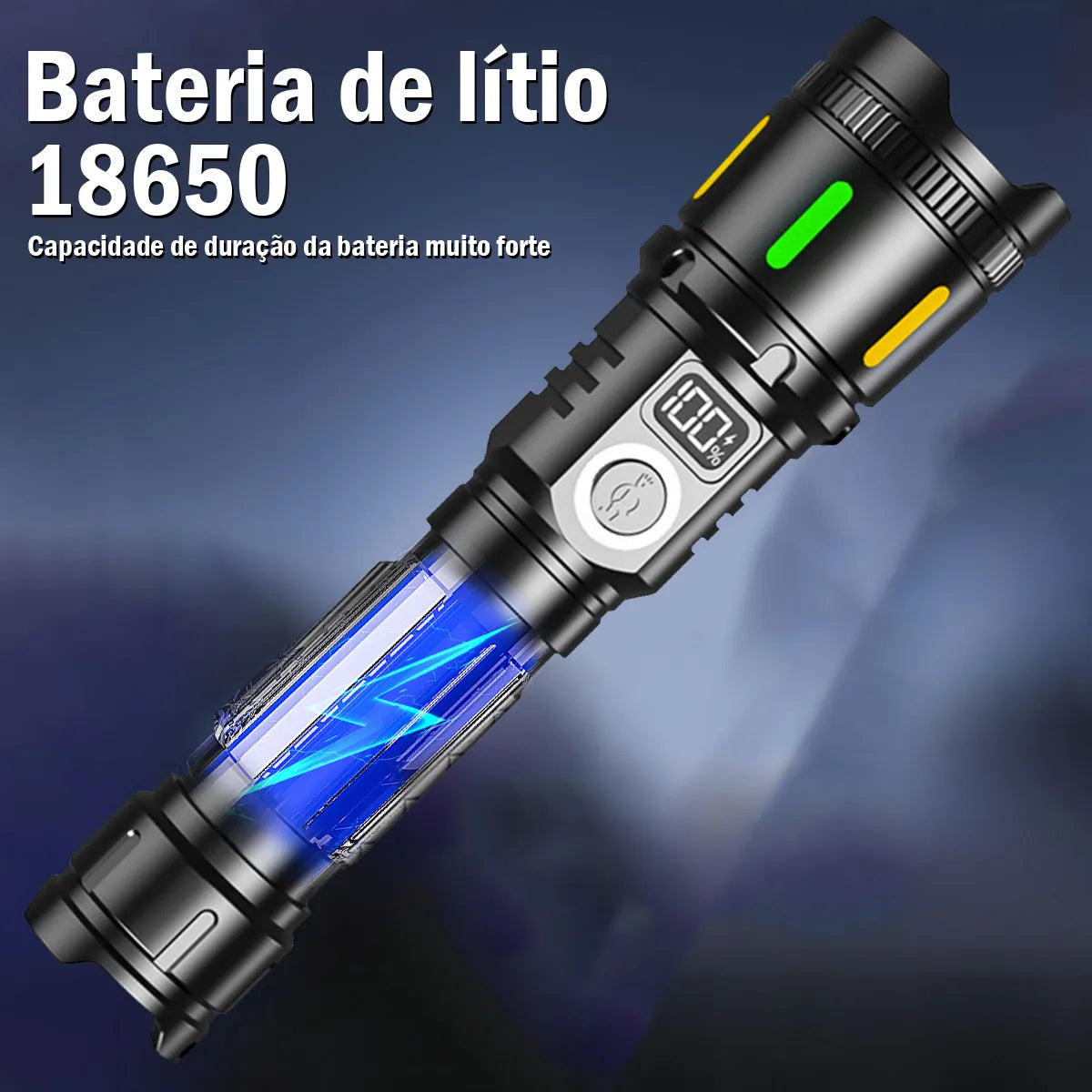 Lanterna Tática LED Zoom Dominium – 3600LM, Alcance Ampliado, Recarga USB e 2 Baterias
