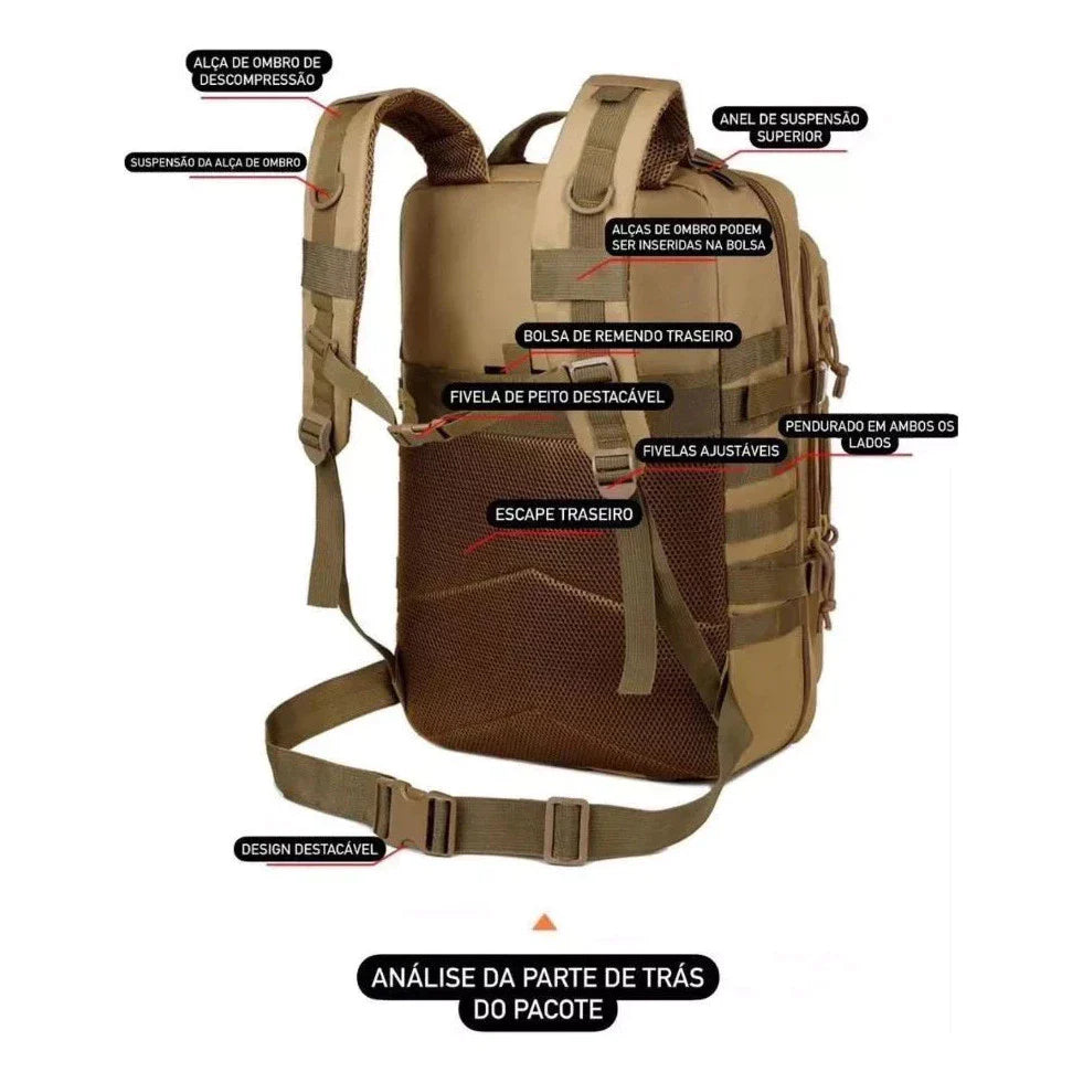 Mochila Tática 50L Dominium – Resistente à Água, Molle e Compartimento para Notebook