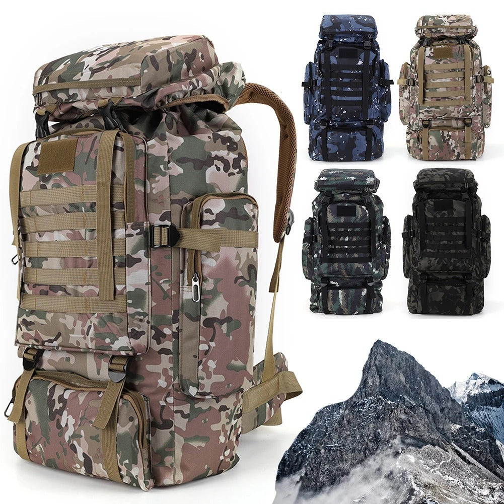 Mochila Tática 80L Dominium – Impermeável, Camuflada e Ultra Resistente 600D