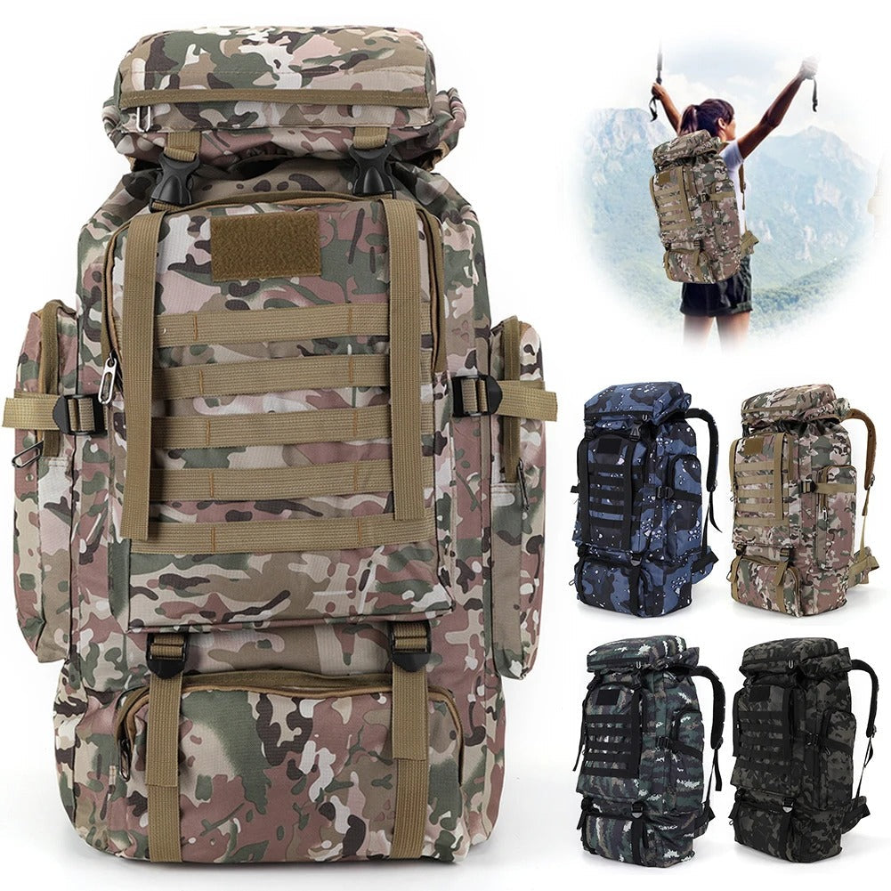 Mochila Tática 80L Dominium – Impermeável, Camuflada e Ultra Resistente 600D