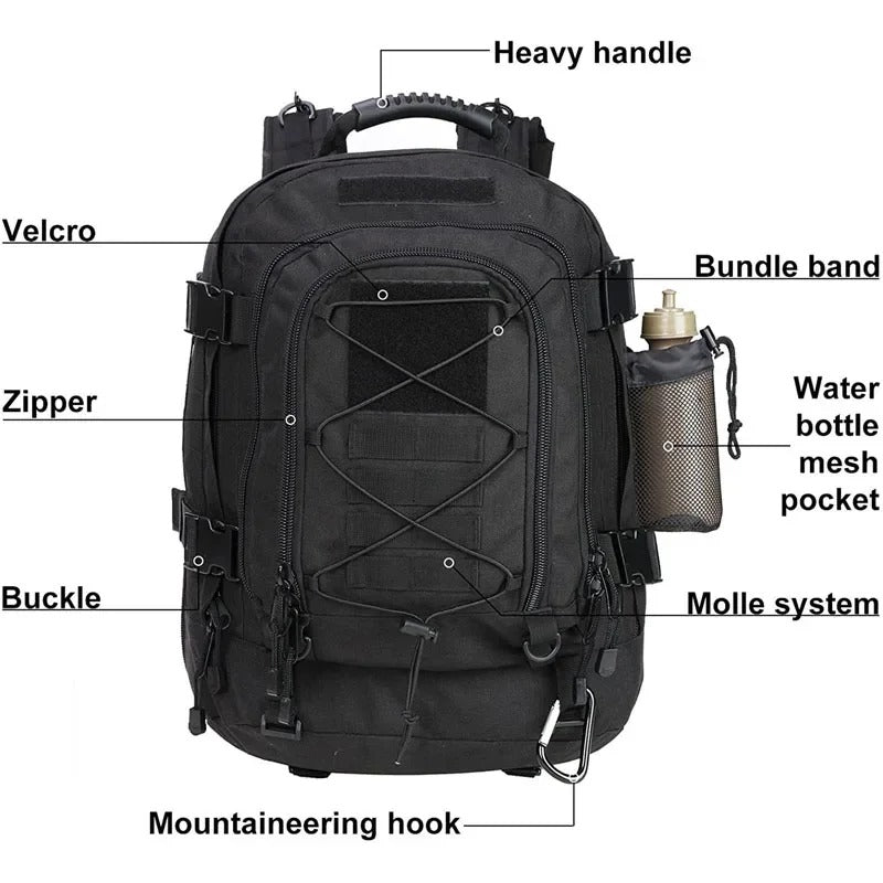 Mochila Tática 60L Dominium – Molle Impermeável para Camping, Trekking e Missões 72h