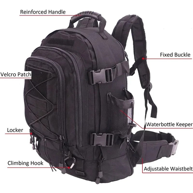 Mochila Tática 60L Dominium – Molle Impermeável para Camping, Trekking e Missões 72h