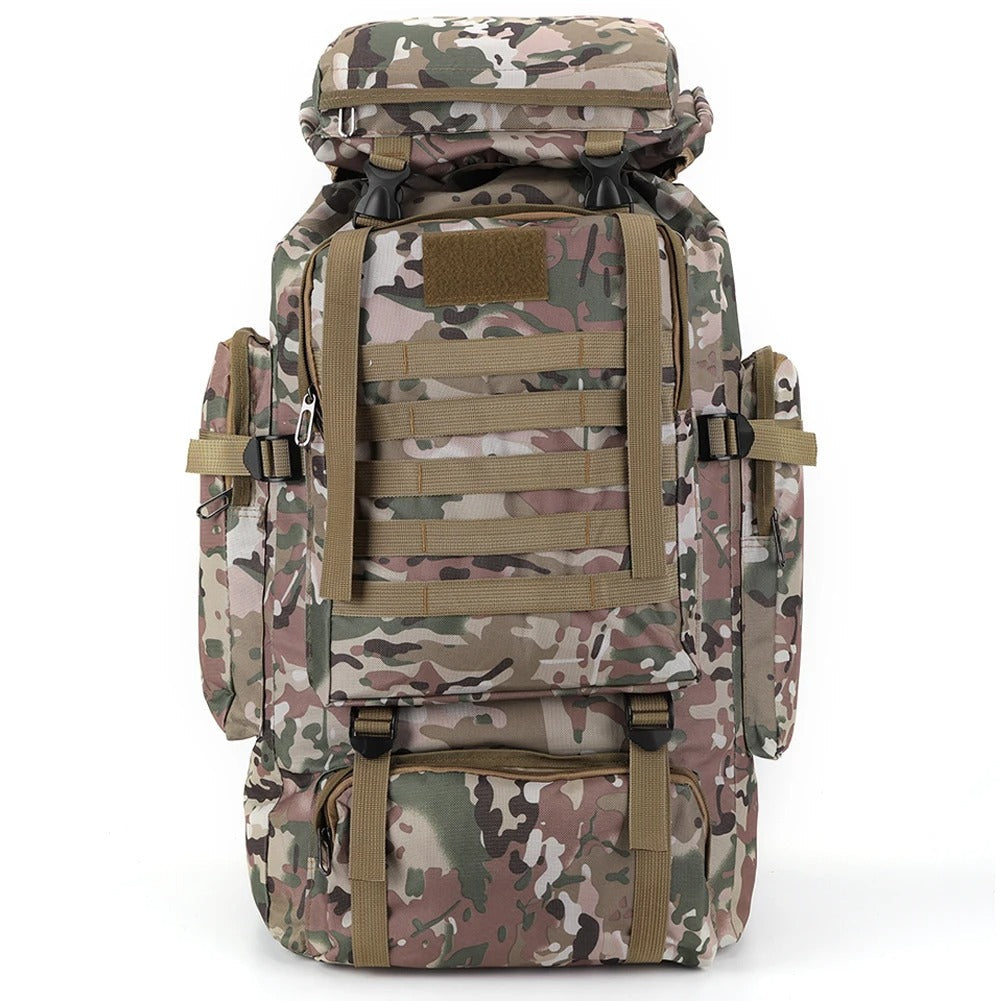 Mochila Tática 80L Dominium – Impermeável, Camuflada e Ultra Resistente 600D