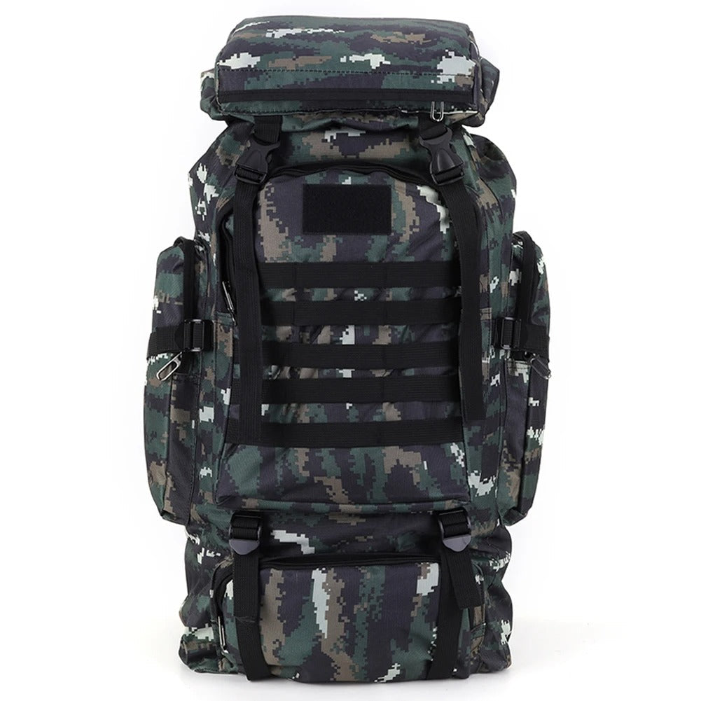Mochila Tática 80L Dominium – Impermeável, Camuflada e Ultra Resistente 600D