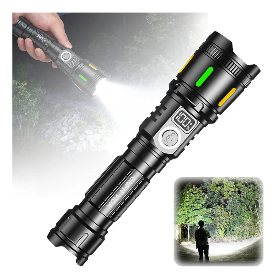 Lanterna Tática LED Zoom Dominium – 3600LM, Alcance Ampliado, Recarga USB e 2 Baterias