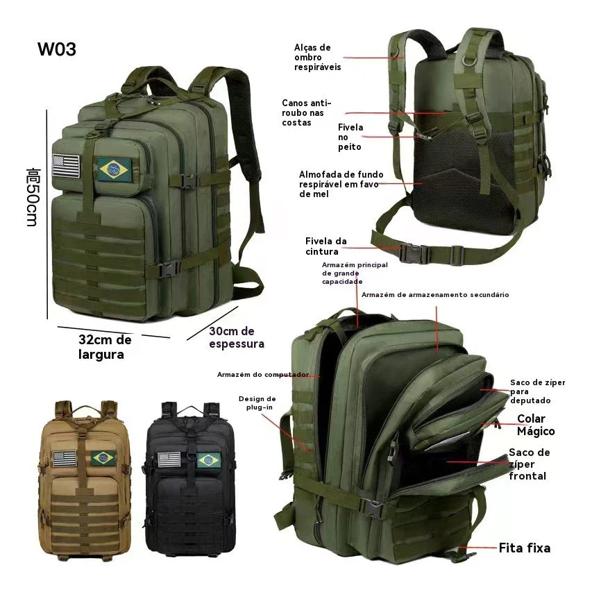Mochila Tática 50L Dominium – Resistente à Água, Molle e Compartimento para Notebook