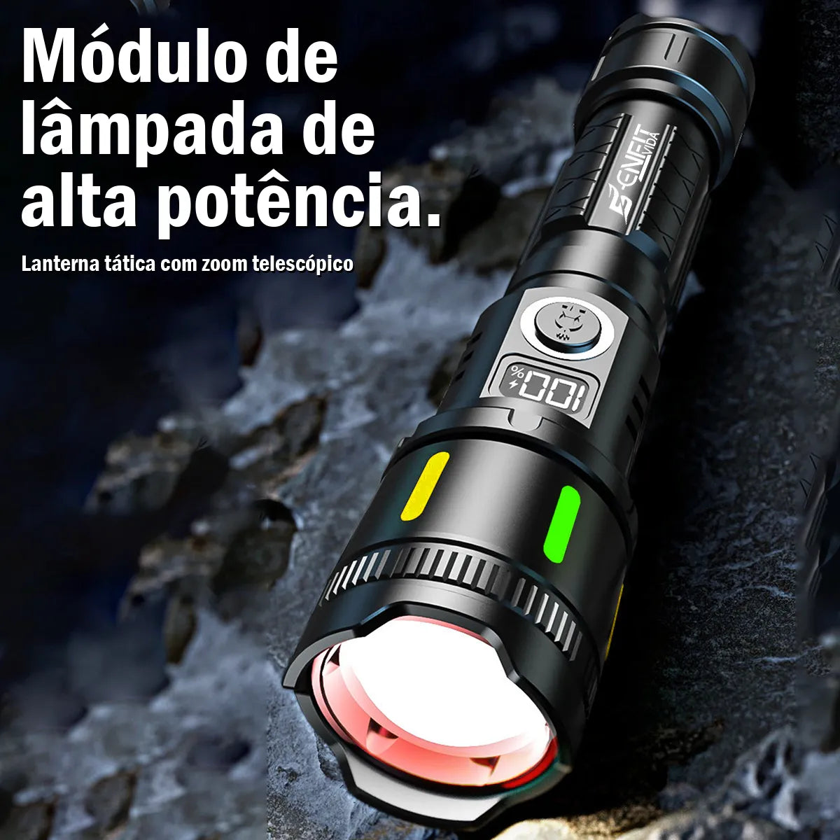 Lanterna Tática LED Zoom Dominium – 3600LM, Alcance Ampliado, Recarga USB e 2 Baterias