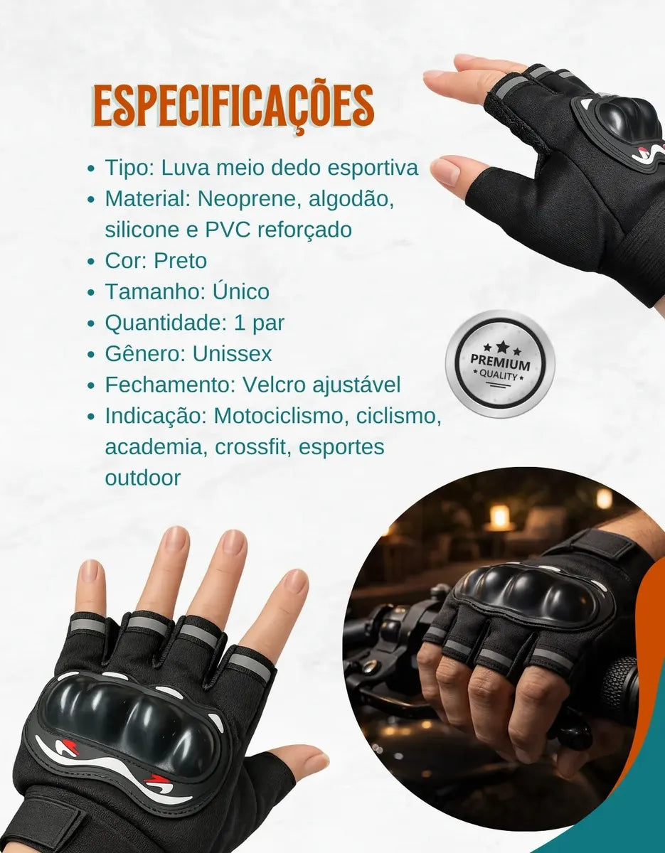 Luva Tática Meio Dedo Dominium – Grip Antiderrapante, Conforto e Alta Performance