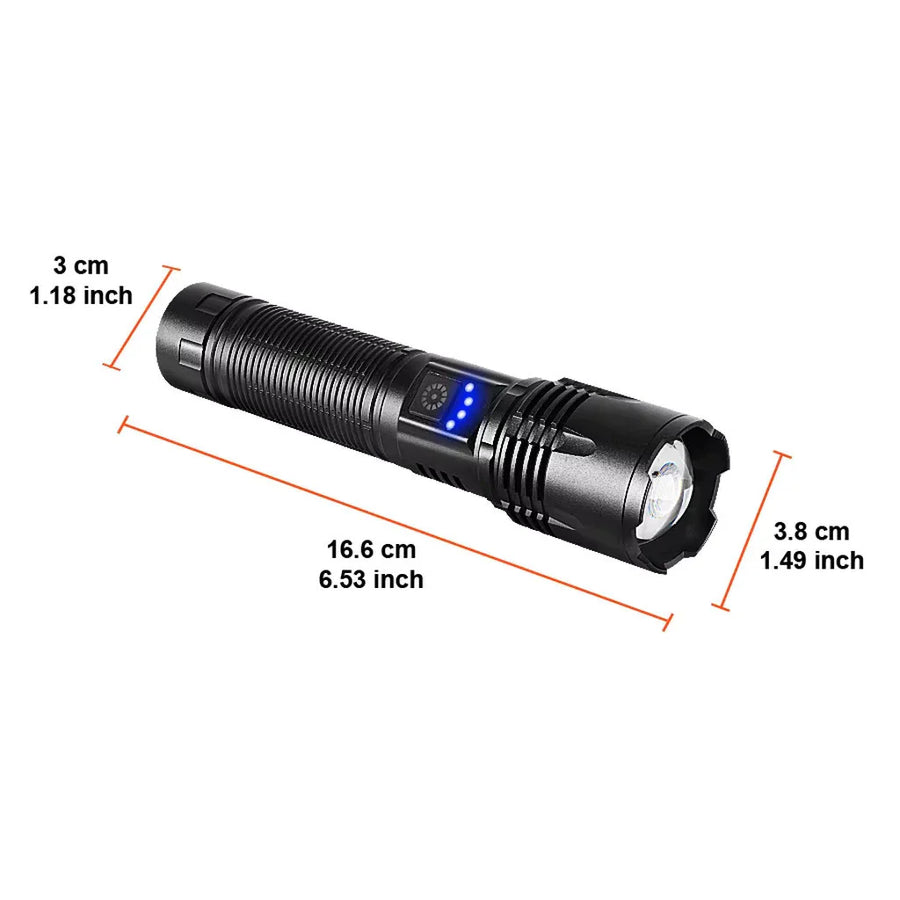 Lanterna Tática LED Recarregável Dominium – Iluminação Potente, Alcance e Recarga USB