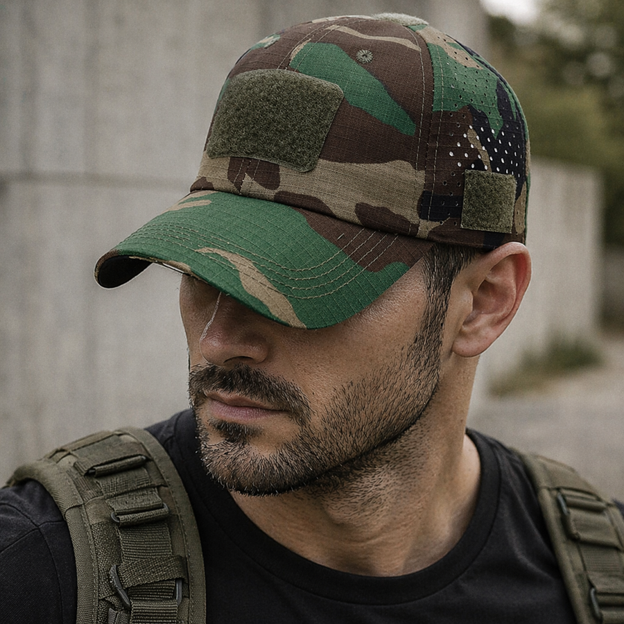 Boné Tático Camuflado Dominium – Respirável, Ajustável e Proteção Solar