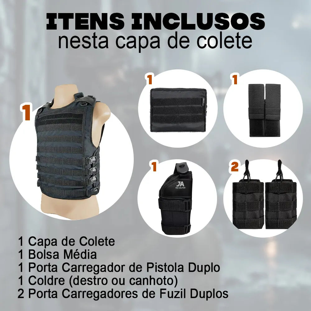 Colete Tático Modular com 5 Acessórios Dominium – Completo, Ajustável e Molle