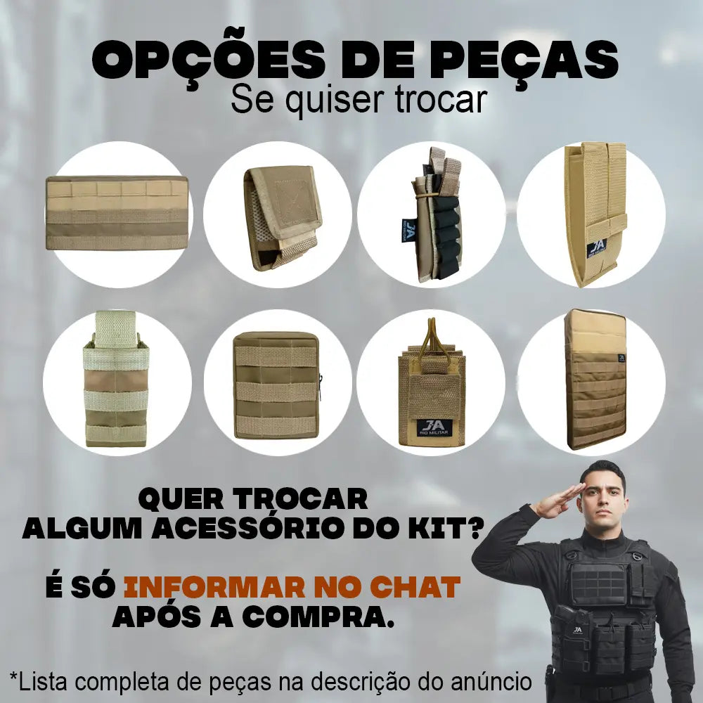 Colete Tático Modular com 5 Acessórios Dominium – Completo, Ajustável e Molle