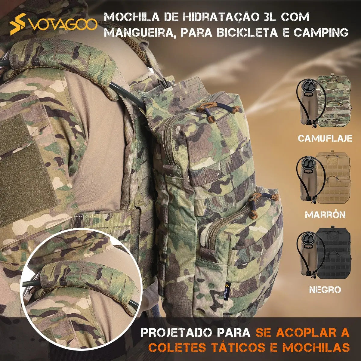 Bolsa de Hidratação Tática 3L Dominium – Leve, Resistente e Sistema MOLLE