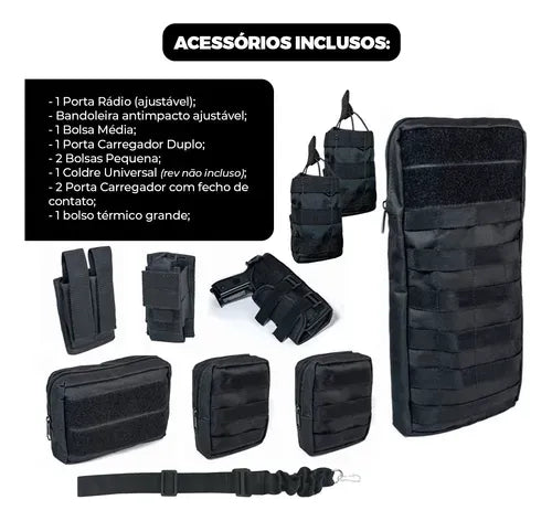 Colete Tático Modular Profissional + Bandoleira Dominium – Completo e Ajustável