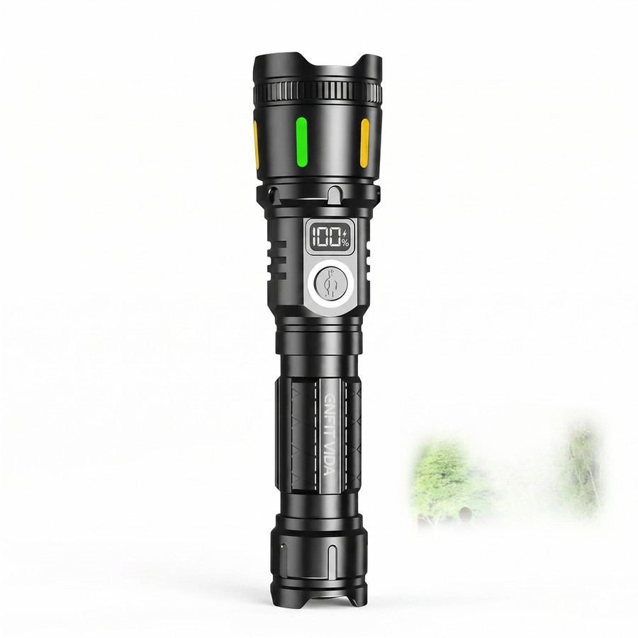 Lanterna Tática LED Zoom Dominium – 3600LM, Alcance Ampliado, Recarga USB e 2 Baterias