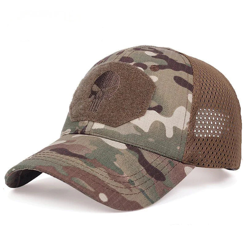 Boné Tático Camuflado com Tela Dominium – Respirável, Ajustável e Proteção Solar
