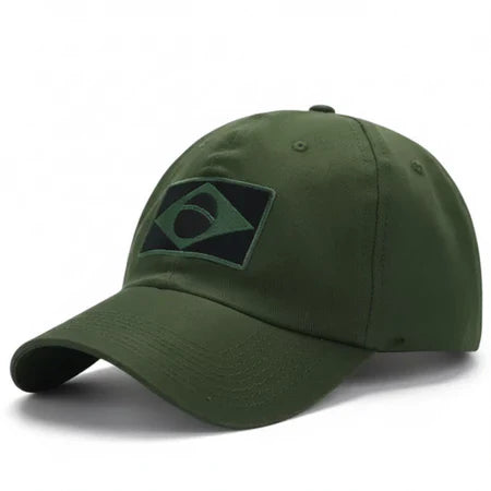 Boné Tático Bandeira do Brasil Dominium – Camuflado, Ajustável e Estilo Militar