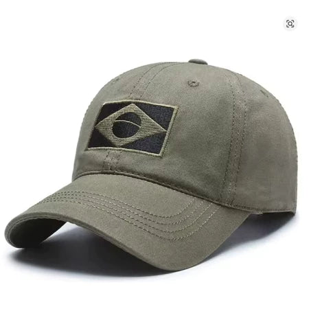 Boné Tático Bandeira do Brasil Dominium – Camuflado, Ajustável e Estilo Militar