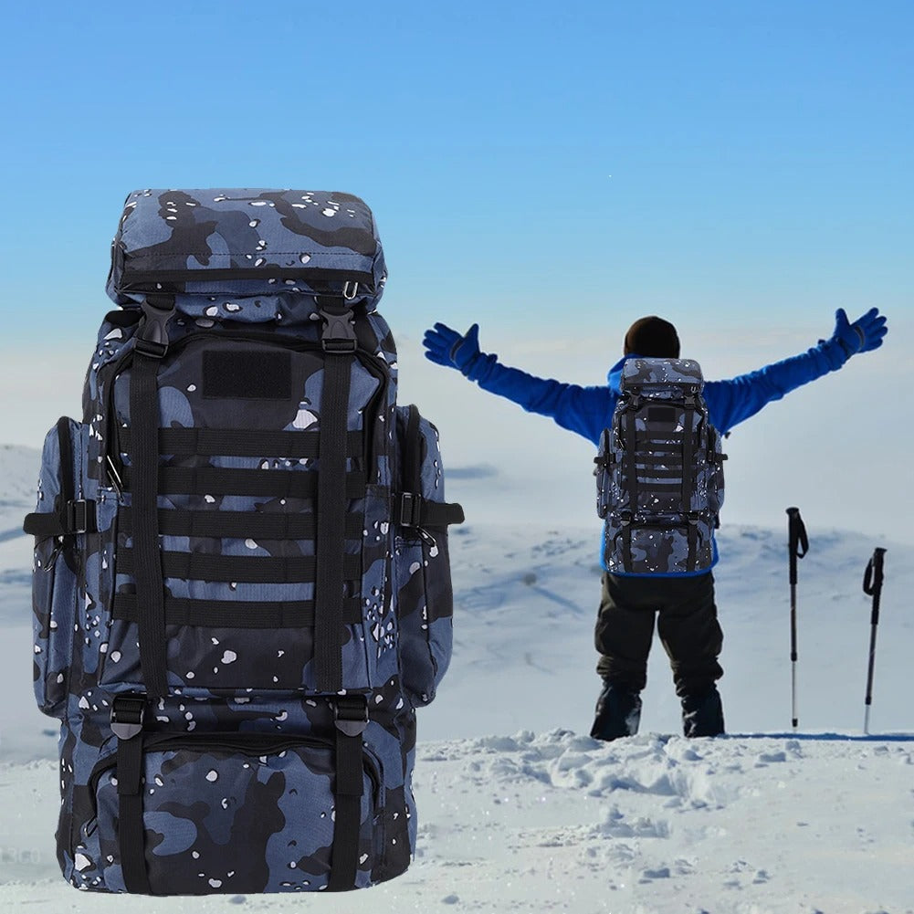 Mochila Tática 80L Dominium – Impermeável, Camuflada e Ultra Resistente 600D